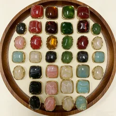 Square Open Rings For Women In Resin With 18K Real Gold Plated Coating Featuring 0.03µm Thickness