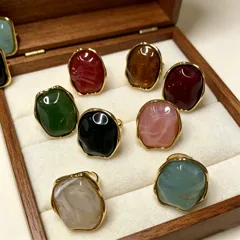 Square Open Rings For Women In Resin With 18K Real Gold Plated Coating Featuring 0.03µm Thickness 3