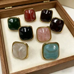 Square Open Rings For Women In Resin With 18K Real Gold Plated Coating Featuring 0.03µm Thickness 4