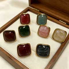 Square Open Rings For Women In Resin With 18K Real Gold Plated Coating Featuring 0.03µm Thickness 5