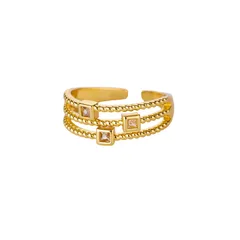 Square Open Ring Unisex Waterproof Copper With 18K Gold Plated PVD Finish And Zircon Inlay 5
