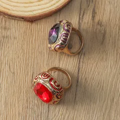 Square Ring For Women Nordic Style Golden Plated With 0.03µm-0.05µm Thickness Featuring Artificial Gemstones, 1 PCS/Package 3
