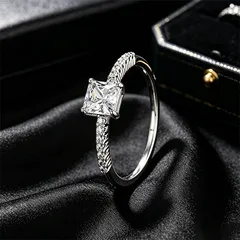 XUPING Square Ring For Women, Platinum Plated With 0.01µm Thickness, Featuring Zirconia Inlay, 1 Piece