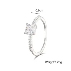XUPING Square Ring For Women, Platinum Plated With 0.01µm Thickness, Featuring Zirconia Inlay, 1 Piece 2
