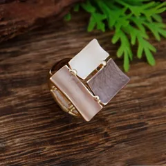 Square Simple Style Zinc Alloy Ring For Women In Coffer Color With Enamel Craftsmanship 3