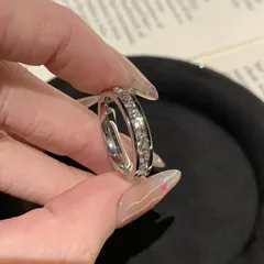 Star Adjustable Ring For Women In Simple Style, Silver Copper Electroplated With Zircon Inlay 2