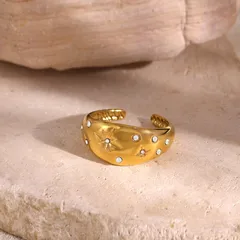 Star Open Ring For Women In Copper With 18K Real Gold Plated Electroplated Finish Featuring Zircon Inlay 2