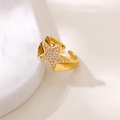 Star Open Ring For Women In Copper With 18K Real Gold Plated Electroplated Finish Featuring Zircon Inlay 3
