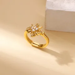 Star Open Ring For Women In Copper With 18K Real Gold Plated Electroplated Finish Featuring Zircon Inlay 4