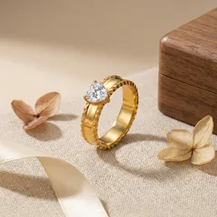 Starburst Electroplated Rings For Women In 304 Stainless Steel With 18K Real Gold Plated Coating 0.03µm-0.05µm Featuring Rhinestones 2