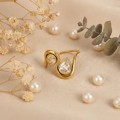 Starburst Electroplated Rings For Women In 304 Stainless Steel With 18K Real Gold Plated Coating 0.03µm-0.05µm Featuring Rhinestones 4