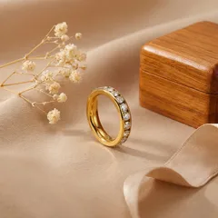 Starburst Electroplated Rings For Women In 304 Stainless Steel With 18K Real Gold Plated Coating 0.03µm-0.05µm Featuring Rhinestones 5
