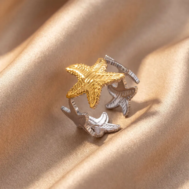 Starfish Enamel Open Ring For Women In Multicolor Titanium Steel, Perfect For  Spring And Summer 4