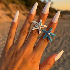 Starfish Open Ring For Unisex Made Of Zinc Alloy With KC Golden Plated Finish And Rhinestones Featuring 0.03µm-0.05µm Plating Thickness