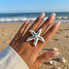 Starfish Open Ring For Unisex Made Of Zinc Alloy With KC Golden Plated Finish And Rhinestones Featuring 0.03µm-0.05µm Plating Thickness 2