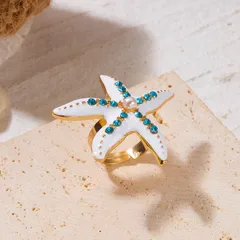 Starfish Open Ring For Unisex Made Of Zinc Alloy With KC Golden Plated Finish And Rhinestones Featuring 0.03µm-0.05µm Plating Thickness 3