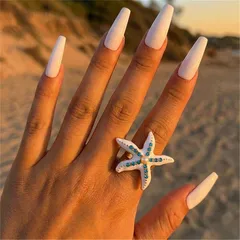 Starfish Open Ring For Unisex Made Of Zinc Alloy With KC Golden Plated Finish And Rhinestones Featuring 0.03µm-0.05µm Plating Thickness 4