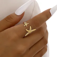 Starfish Open Ring For Women In Marine Style Alloy With Electroplated Finish