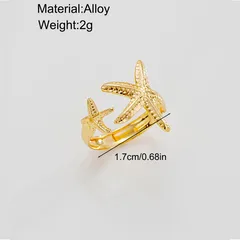 Starfish Open Ring For Women In Marine Style Alloy With Electroplated Finish 2