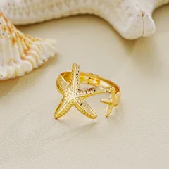Starfish Open Ring For Women In Marine Style Alloy With Electroplated Finish 3