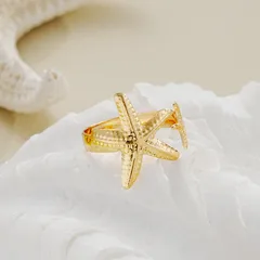 Starfish Open Ring For Women In Marine Style Alloy With Electroplated Finish 4