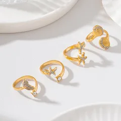 Starfish Open Ring For Women In Zinc Alloy With Golden Plated Electroplated Finish Featuring Bezel Setting 3