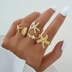 Starfish Open Rings For Women In Simple Style, Ferroalloy Material, 4 Pieces Set