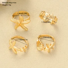 Starfish Open Rings For Women In Simple Style, Ferroalloy Material, 4 Pieces Set 2