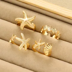 Starfish Open Rings For Women In Simple Style, Ferroalloy Material, 4 Pieces Set 3