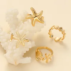 Starfish Open Rings For Women In Simple Style, Ferroalloy Material, 4 Pieces Set 4