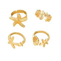 Starfish Open Rings For Women In Simple Style, Ferroalloy Material, 4 Pieces Set 5