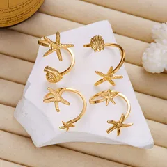 Starfish Open Rings For Women 4 Pieces Set Featuring Zinc Alloy With Shell Inlay 3