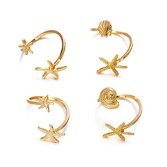 Starfish Open Rings For Women 4 Pieces Set Featuring Zinc Alloy With Shell Inlay 5