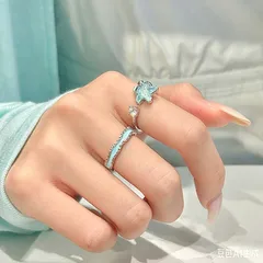 Sweet Starfish Open Rings For Women In Light Green Alloy With Zircon Inlay And Enamel Craft