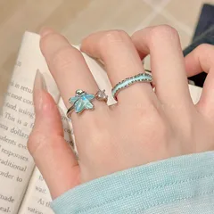 Sweet Starfish Open Rings For Women In Light Green Alloy With Zircon Inlay And Enamel Craft 2