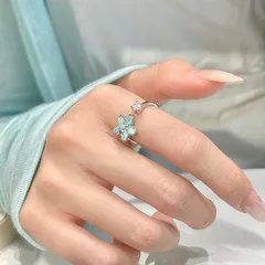 Sweet Starfish Open Rings For Women In Light Green Alloy With Zircon Inlay And Enamel Craft 4