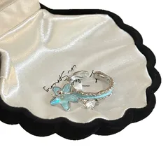 Sweet Starfish Open Rings For Women In Light Green Alloy With Zircon Inlay And Enamel Craft 5