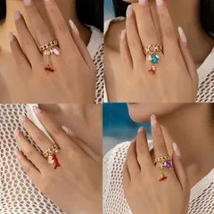 Starfish Ring For Women In Zinc Alloy Featuring Golden Plated Electroplating With Resin Inlay