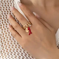 Starfish Ring For Women In Zinc Alloy Featuring Golden Plated Electroplating With Resin Inlay 4