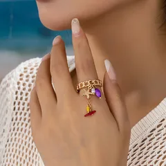 Starfish Ring For Women In Zinc Alloy Featuring Golden Plated Electroplating With Resin Inlay 5