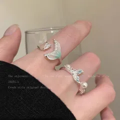 Starfish Shell Fishtail Pearl Ring Women's Light Luxury Niche High-end Finger Ring  Summer Fashion Jewelry 4