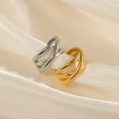 Stripe Titanium Steel Ring For Women With Golden Electroplated Finish In Steel Color 3