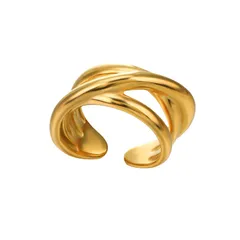 Stripe Titanium Steel Ring For Women With Golden Electroplated Finish In Steel Color 5