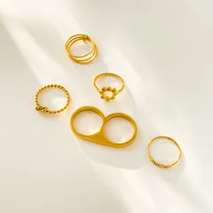 Sun Pattern Electroplated Ring For Women In 304 Stainless Steel With 18K Real Gold PVD Coated Plating And 0.03µm-0.05µm Thickness