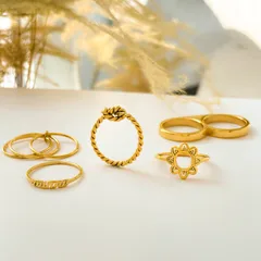 Sun Pattern Electroplated Ring For Women In 304 Stainless Steel With 18K Real Gold PVD Coated Plating And 0.03µm-0.05µm Thickness 2