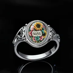 Sunflower Ring For Women In Gold Alloy With Transparent Glass Beads, 1 Piece