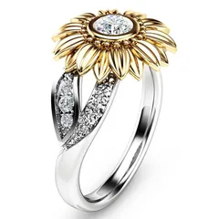 Sunflower Ring For Women In New Style, White Alloy With Rhinestone Inlay
