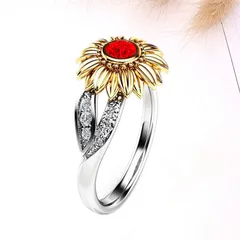 Sunflower Ring For Women In New Style, White Alloy With Rhinestone Inlay 2