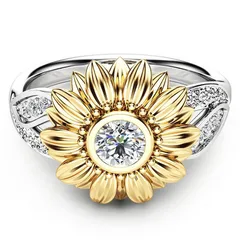 Sunflower Ring For Women In New Style, White Alloy With Rhinestone Inlay 3