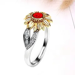Sunflower Ring For Women In New Style, White Alloy With Rhinestone Inlay 4